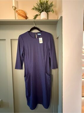 J. McLaughlin Deep Navy Textured Long Sleeve Dress